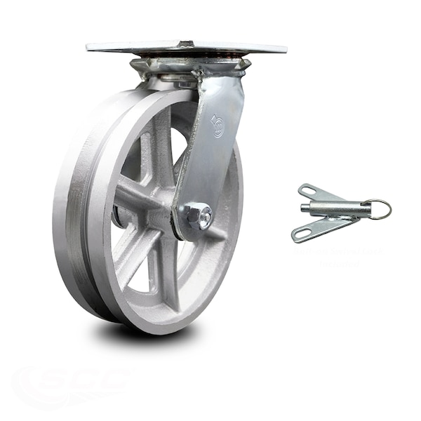 8 Inch Heavy Duty V Groove Semi Steel Caster with Roller Bearing and Swivel Lock